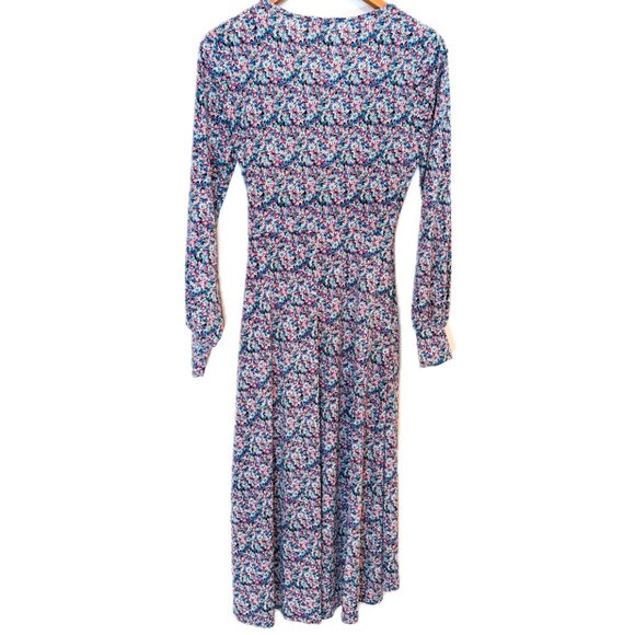 Lush | Floral Moss Crepe Long Sleeve Wrap Dress Blue Purple Multi | Size Medium - Picture 10 of 12